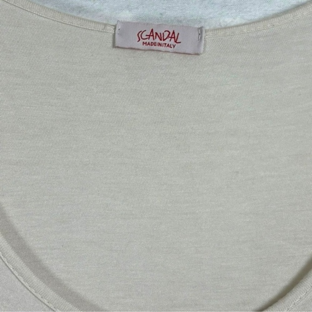 Scandal Made in Italy Cream Long Sleeve Top Sequin‎ Ruffle Hem Lagenlook Size M - Picture 4 of 6